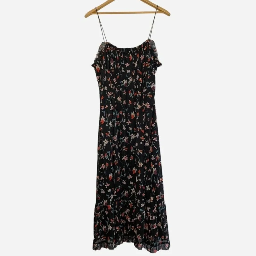 Madewell Black Floral Ruffle-Hem Midi Dress - Picture 3 of 9